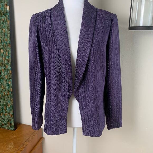 Chico's Size 1 US M Open Front Dress Blazer Jacket Purple Pattern Lined Formal - Picture 2 of 8